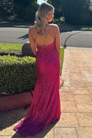 Laden Sie das Bild in den Galerie-Viewer, Fuchsia Meerjungfrau Neckholder langes Abendkleid mit Rüschen