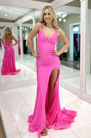 Laden Sie das Bild in den Galerie-Viewer, Fuchsia Meerjungfrau Abendkleid mit Schnürung am Rücken und Schlitz