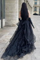 Laden Sie das Bild in den Galerie-Viewer, Glitter Schwarz Herzhals Langes Abendkleider mit Perlen