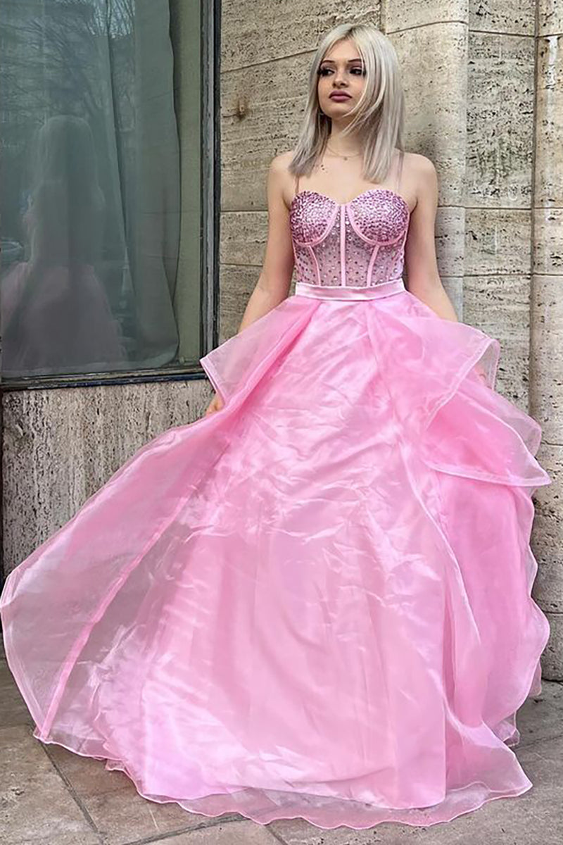 Laden Sie das Bild in den Galerie-Viewer, Glitter Schwarz Herzhals Langes Abendkleider mit Perlen