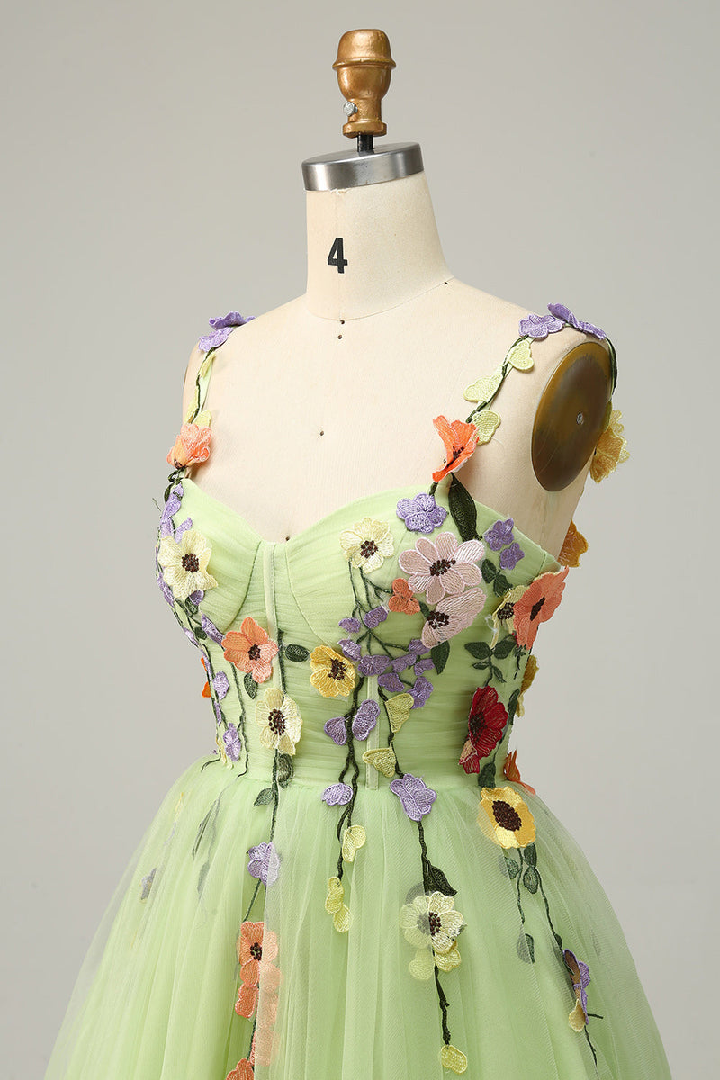 Laden Sie das Bild in den Galerie-Viewer, A Line Spaghetti Träger Champagner Kurze Cocktailkleider mit Applikationen