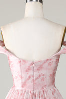 Laden Sie das Bild in den Galerie-Viewer, Eine Linie Niedliches kurzes Cocktailkleid mit Rouge-Print und Rüschen