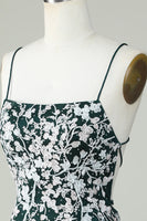 Laden Sie das Bild in den Galerie-Viewer, Dunkelgrünes Spaghettiträger-Bodycon-Cocktailkleid mit Applikationen