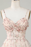 Laden Sie das Bild in den Galerie-Viewer, Champagner A-Linie Korsett Blumen Kurzes Cocktailkleid