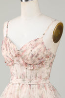 Laden Sie das Bild in den Galerie-Viewer, Champagner A-Linie Korsett Blumen Kurzes Cocktailkleid