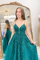 Laden Sie das Bild in den Galerie-Viewer, Dunkelblaues Spaghettiträger Korsett Abendkleider mit Schnürung am Rücken