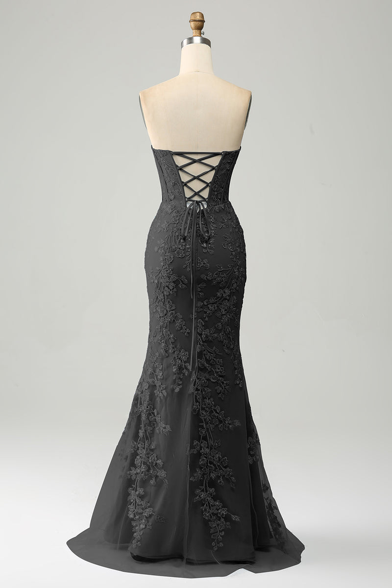 Laden Sie das Bild in den Galerie-Viewer, Stilvolles Meerjungfrauen-Süßes Herz Hellblaues Korsett-Ballkleid mit Applikationen