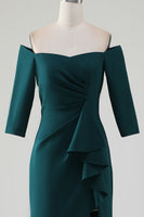 Laden Sie das Bild in den Galerie-Viewer, Dunkelgrüne Meerjungfrau von der Schulter kaskadierendes Rüschen-Mutter-der-Braut-Kleid