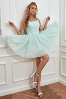 Laden Sie das Bild in den Galerie-Viewer, Hellgrüne Pailletten A-Linie Schnürkleid