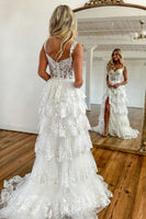 Laden Sie das Bild in den Galerie-Viewer, Glitzerndes Schwarzes Schulterfreies Gestuftes Korsett Abendkleid mit Schlitz