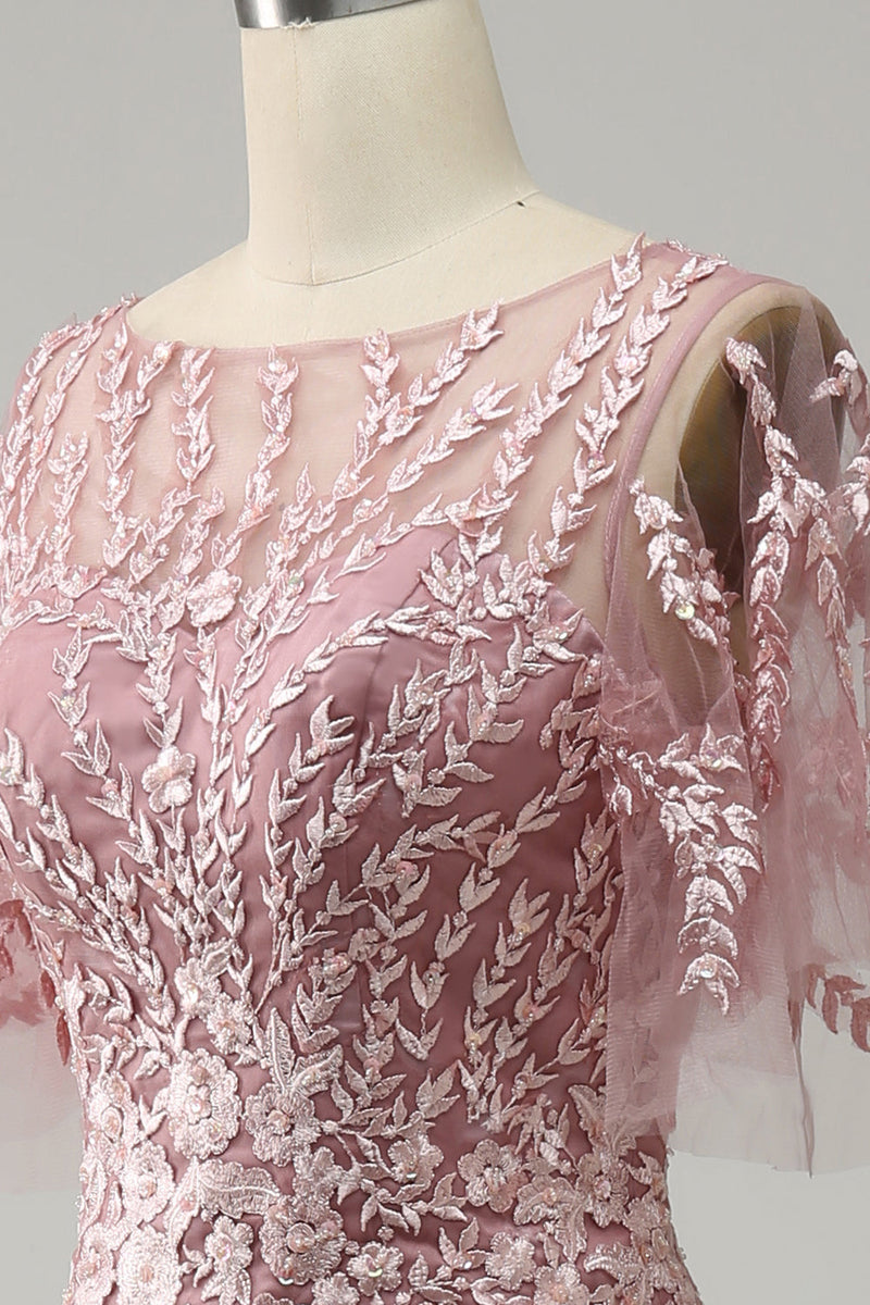 Laden Sie das Bild in den Galerie-Viewer, Graurosa Meerjungfrau Tüll Kleid für die Brautmutter mit Spitze