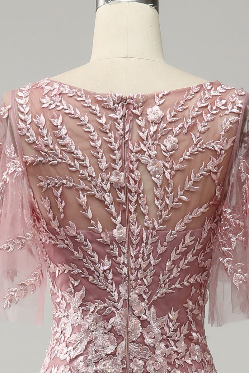 Laden Sie das Bild in den Galerie-Viewer, Graurosa Meerjungfrau Tüll Kleid für die Brautmutter mit Spitze