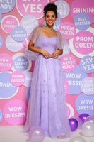 Laden Sie das Bild in den Galerie-Viewer, Lila Schatz Langes Tüll Ballkleid mit Rüschen