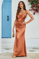 Laden Sie das Bild in den Galerie-Viewer, Einfaches Kupferfarbenes Meerjungfrau Rückenfreies langes Hochzeitsgastkleid