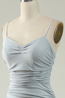 Laden Sie das Bild in den Galerie-Viewer, Graues Meerjungfrau Geraffte Langes Ballkleider Mit Schlitz