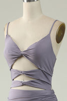 Laden Sie das Bild in den Galerie-Viewer, Graues Lila Tief Ausgeschnittenes Meerjungfrau Langes Abendkleider