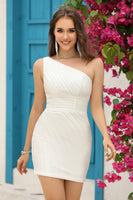 Laden Sie das Bild in den Galerie-Viewer, Bodycon One Shoulder Rotes kurzes Cocktailkleider mit Perlenstickerei