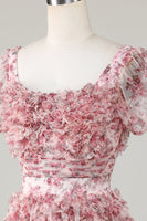 Laden Sie das Bild in den Galerie-Viewer, Niedliches A-Linien-Blumenkleid mit elfenbeinroter Blume und Rüschen