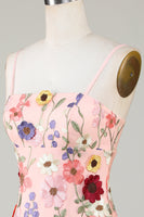 Laden Sie das Bild in den Galerie-Viewer, Bodycon Spaghettiträger Schwarzes Cocktailkleid mit 3D-Blumen