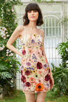 Laden Sie das Bild in den Galerie-Viewer, Schwarzes Spaghettiträger-Etui Cocktailkleid mit 3D-Blumen