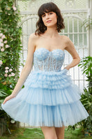 Laden Sie das Bild in den Galerie-Viewer, Trendiges A-Linie Sweetheart Pink Kurzes Cocktailkleid mit Rüschen