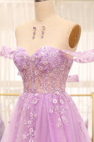 Laden Sie das Bild in den Galerie-Viewer, Lila A-Linien Schulterfreies Korsett Ballkleid mit Perlen