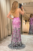Laden Sie das Bild in den Galerie-Viewer, Glitzerndes Lila Meerjungfrau Rückenfreies Langes Ballkleid mit Pailletten