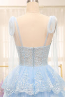 Laden Sie das Bild in den Galerie-Viewer, A Linie Dunkelblau Tüll Schatz Langes Gestuft Abiballkleider Mit Applikationen