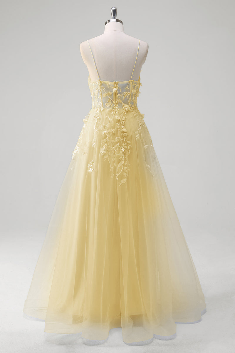 Laden Sie das Bild in den Galerie-Viewer, Blumen Blau A Linie Korsett Lange Abendkleid mit Applikationen