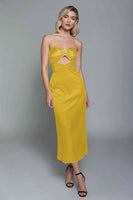 Laden Sie das Bild in den Galerie-Viewer, Staubblau Schatz Etui Cut Out Satin Knöchellänge Formelle Kleid