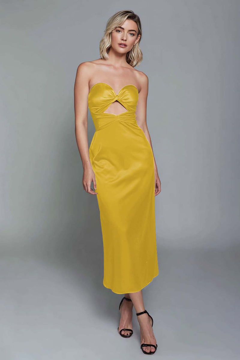 Laden Sie das Bild in den Galerie-Viewer, Staubblau Schatz Etui Cut Out Satin Knöchellänge Formelle Kleid