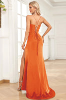 Laden Sie das Bild in den Galerie-Viewer, Königsblaues Spaghettiträger Korsett Satin Abendkleid mit Schlitz