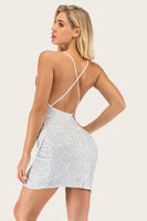 Laden Sie das Bild in den Galerie-Viewer, Silber Pailletten Bodycon Cocktailkleid