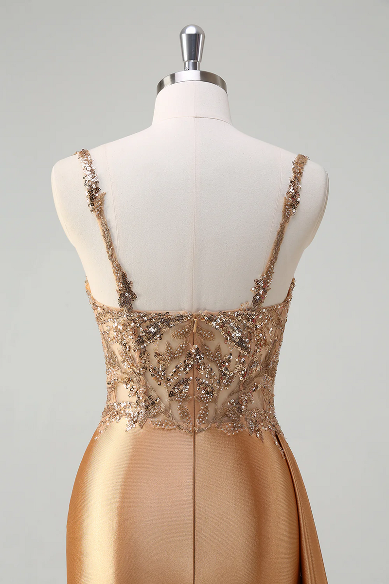 Laden Sie das Bild in den Galerie-Viewer, Blau Meerjungfrau Spaghettiträger Korsett Lange Abendkleider mit Schlitz