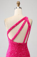 Laden Sie das Bild in den Galerie-Viewer, Glitzerndes orangefarbenes Meerjungfrauen-Pailletten-Pailletten-Ballkleid mit Schlitz