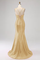 Laden Sie das Bild in den Galerie-Viewer, Atemberaubendes schwarzes Meerjungfrauen-Spaghettiträger-Korsett-Ballkleid mit geteilter Vorderseite