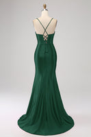 Laden Sie das Bild in den Galerie-Viewer, Atemberaubendes rotes Meerjungfrauen-Spaghettiträger-Korsett-Ballkleid mit geteilter Vorderseite