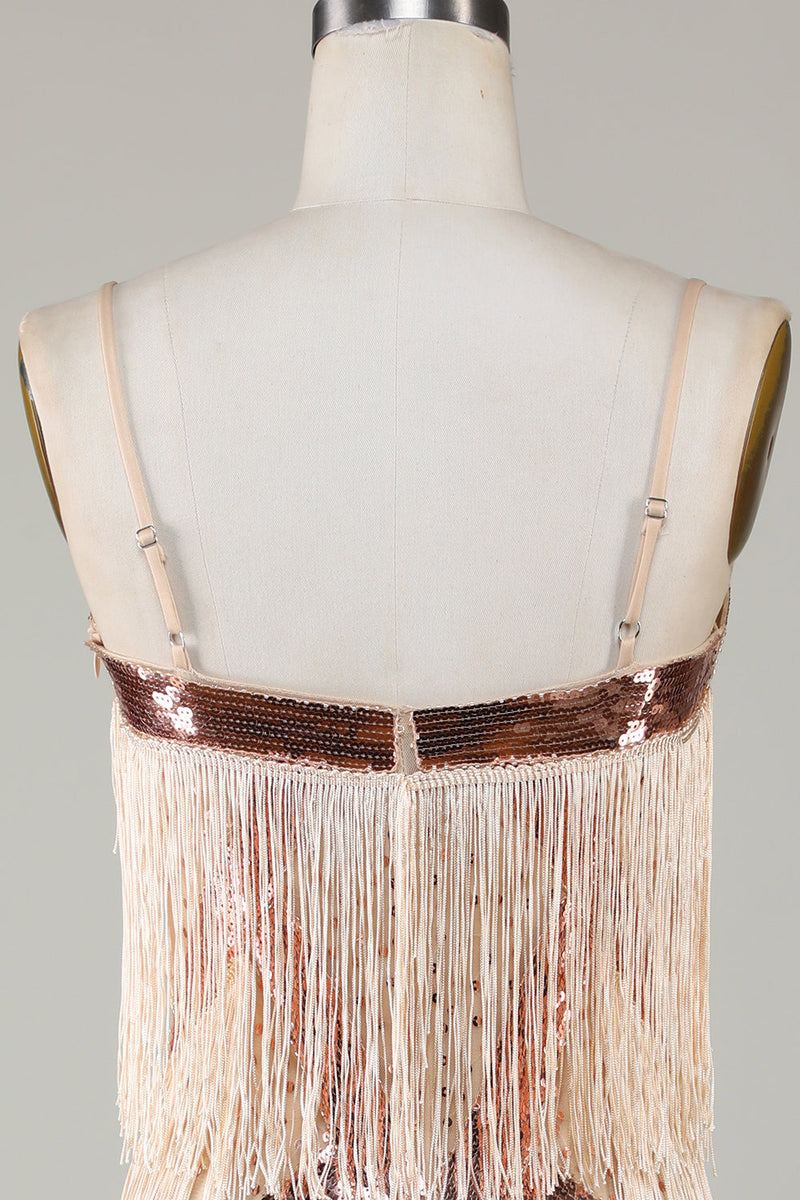 Laden Sie das Bild in den Galerie-Viewer, Schwarzes Spaghettiträger 1920er Jahre Paillettenkleid mit Fransen