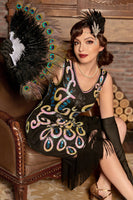 Laden Sie das Bild in den Galerie-Viewer, Asymmetrisches Flapper-Kleid mit V-Ausschnitt aus den 1920er Jahren und Quaste