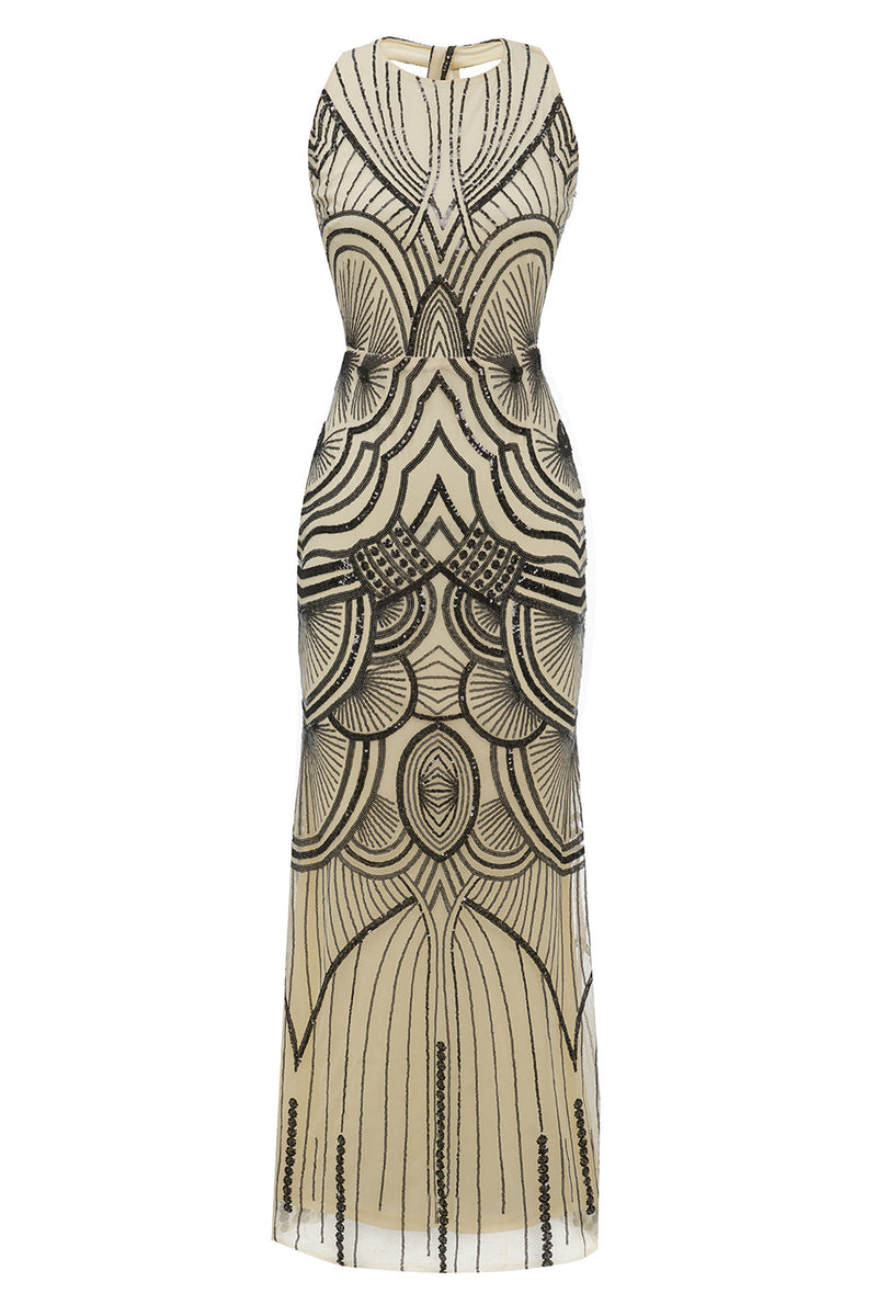 Laden Sie das Bild in den Galerie-Viewer, Schwarzes elfenbeinfarbenes Partykleid aus den 1920er Jahren