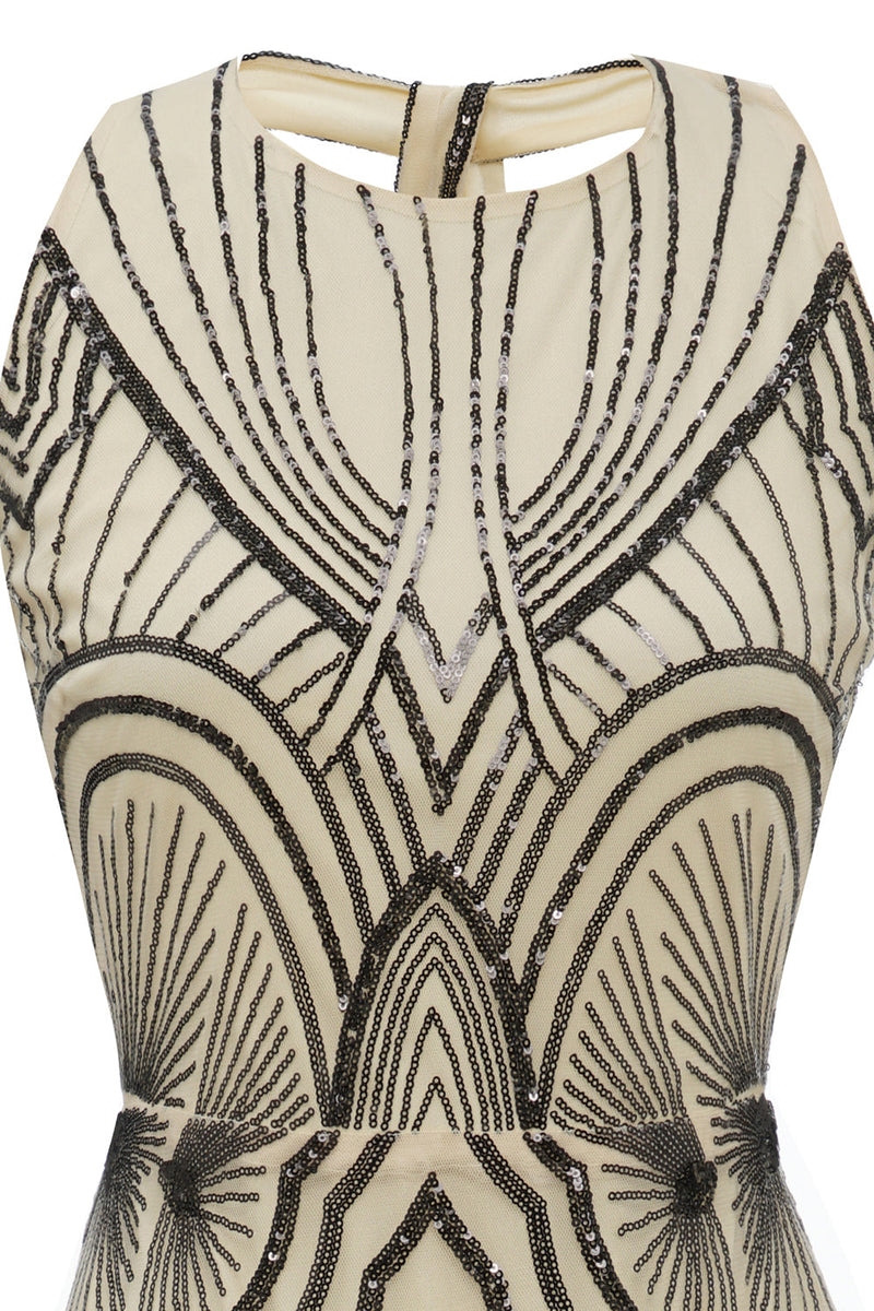 Laden Sie das Bild in den Galerie-Viewer, Schwarzes elfenbeinfarbenes Partykleid aus den 1920er Jahren