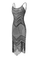 Laden Sie das Bild in den Galerie-Viewer, Bodycon Schwarz Silber Pailletten 1920er Jahre Kleid