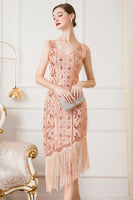 Laden Sie das Bild in den Galerie-Viewer, Schwarzes Paillettenkleid aus den 1920er Jahren mit Fransen