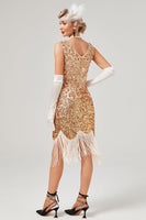 Laden Sie das Bild in den Galerie-Viewer, Dunkelgrünes Gatsby-Kleid mit V-Ausschnitt und Fransen