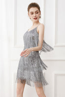 Laden Sie das Bild in den Galerie-Viewer, Schwarze Friges Spaghettiträger 1920er Jahre Kleid