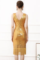 Laden Sie das Bild in den Galerie-Viewer, Pailletten Glitzer Schwarz 1920er Jahre Kleid mit Fransen