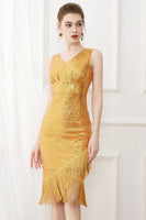 Laden Sie das Bild in den Galerie-Viewer, Pailletten Glitzer Schwarz 1920er Jahre Kleid mit Fransen