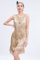 Laden Sie das Bild in den Galerie-Viewer, Schwarze Pailletten Gatsby Fransen Flapper Kleid