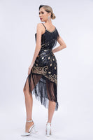 Laden Sie das Bild in den Galerie-Viewer, Schwarzes Roaring 20s Gatsby Fransed Flapper Kleid mit Perlen