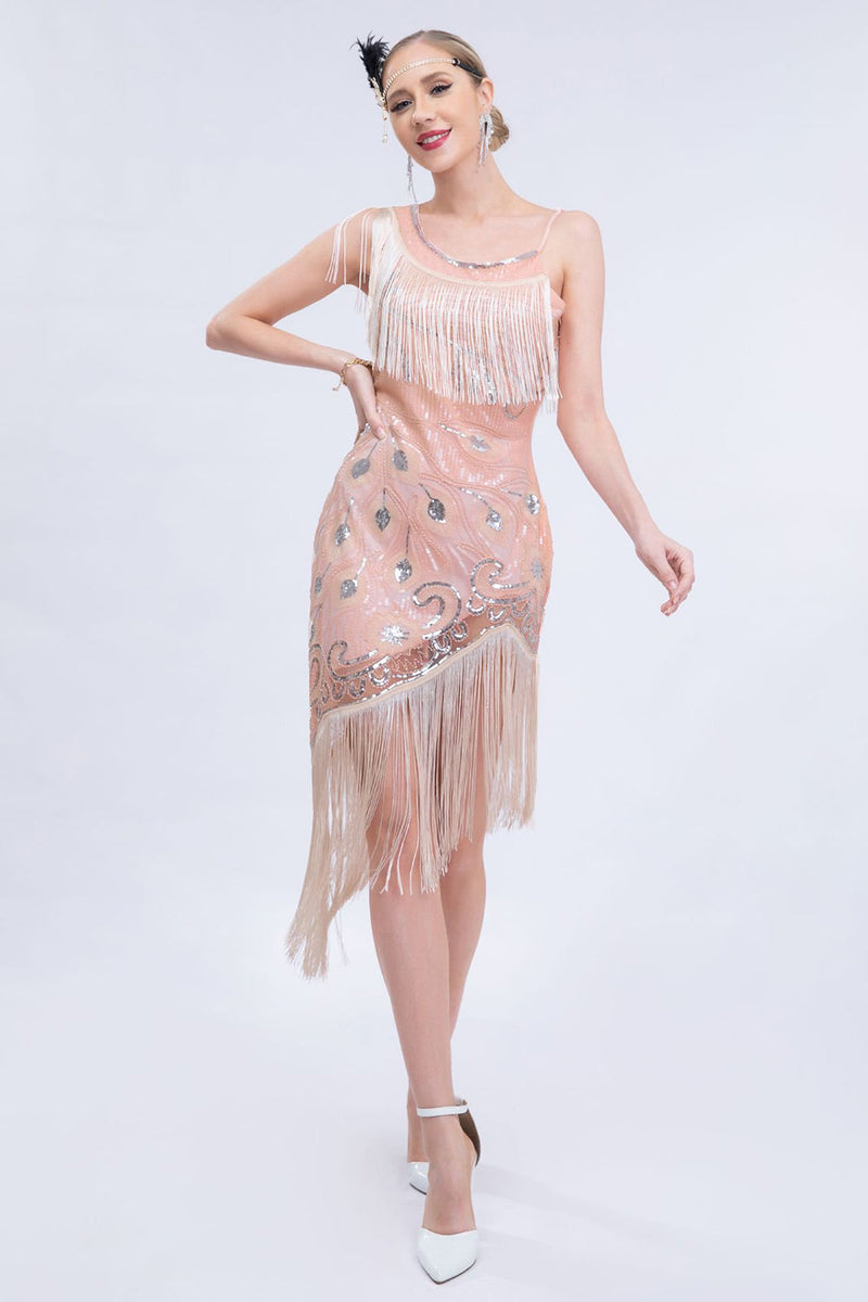 Laden Sie das Bild in den Galerie-Viewer, Schwarzes Roaring 20s Gatsby Fransed Flapper Kleid mit Perlen